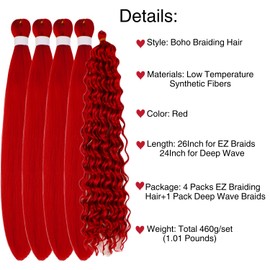 Red Braiding Hair Pre Stretched for Boho Braids Synthetic Pre-stretched Knotless Boho Braiding Hair non toxic ez Braids