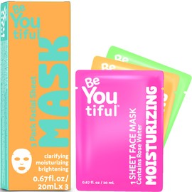 BeYoutiful Hydrating Face Mask Spa Set For Kids and Teens, Skin Care Facial Mask Set for All Skin Types and Ages, Boy and Girls, Box Includes 3 Masks