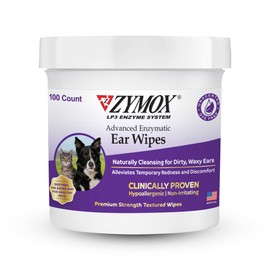 Zymox Zymox Advanced Enzymatic Ear Wipes for Dogs and Cats - for Dirty, Waxy, Smelly Ears - Premium Strength Ear Cleaner Wipes - Non-Irritating - Hypoallergenic - 100 ct