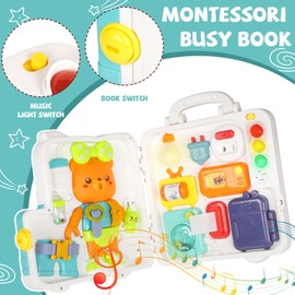Toddler Busy Board Toys with Light Sound Montessori Sensory Travel Toys Kids Fine Motor Skill Learning Activity Board Early Educational Toy Motor Skills Developmental Toy Birthday Gift for Boy Girl