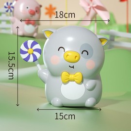 Jaugufiy Cute Cartoon Pig Piggy Bank，Piggy Bank for Kids, Unbreakable Coin Bank Saving Money Bank, Creative Coin Box Money Birthday Gift for Boys Girls (Grey)