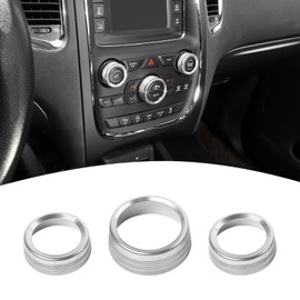 PDKLIN AC Volume Switch Knob Trim Ring Compatible with Dodge Charger 2011+/Challenger 2015+/RAM 2012-2017/Durango 2016-2022/Chrysler 300C 2011+, Aluminum Alloy Interior Accessories 3pcs, Silver