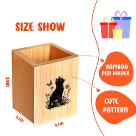 BJDAMAI Cat Pen Holder Cup for Desk, Wood Pencil Cup Holder for Office Pen Organizer, Home Desk Decorative Accessories Gifts Stuff for Women Girls!