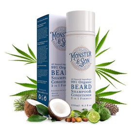 Organic 2in1 Beard Shampoo and Conditioner by Monster&Son 250ml - Sulfate and Paraben Free Natural Beard and Face Wash For Sensitive Skin