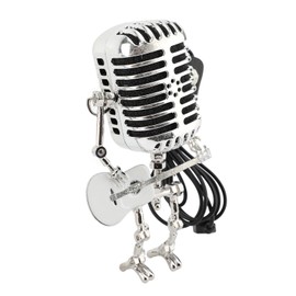 Srliya Vintage Microphone Guitar Robot Table Lamp Aluminum Retro Metal Robot Night Light for Bedroom Desk Home Decor (White)