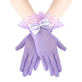 Bencailor Women Lace Gloves Party Wedding Gloves Bow Short Glove Evening Elegant Accessories Sun Protection Funeral(Purple,Lace Style)