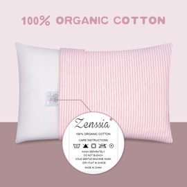 Zenssia Organic Cotton Toddler Pillowcase/Travel Pillowcase Pack of 2 Set 13x18 Inches with Envelope Closure - Soft & Breathable Baby Pillow Case Cover Pink Stripe