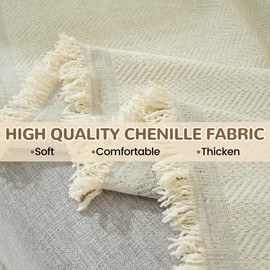 ROOMLIFE Boho Couch Cover Sofa Covers with White Tassel Farmhouse Sofa Slipcover Simple Couch Protector for Dogs Chenille Sectional Couch Covers L Shaped Couch Cushion Covers, Beige 71"x 134"