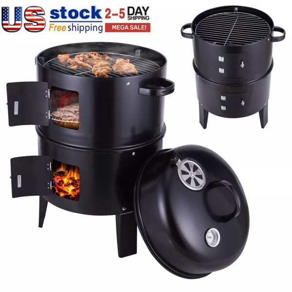 Unbranded 2-Tier Charcoal Smoker Grill BBQ Roaster Steel 3 in