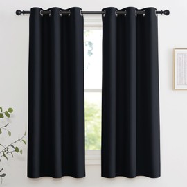 KGORGE Blackout Curtains for Bedroom 2 Pcs 45 Inch Long - Black Light Blocking Thermal Insulated Room Darkening Noise Reducing Minor Flaw Curtains for Living Room Study Kitchen Minimalism Deco