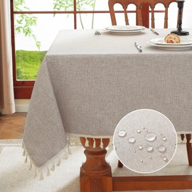 meioro Rectangular Tablecloth, Water-Resistant with Lotus Effect, Tassel Tablecloth Polyester Table Cover, Waterproof Tablecloths, Table Protector for Kitchen, Dining Room, Banquet Decoration (Khaki,
