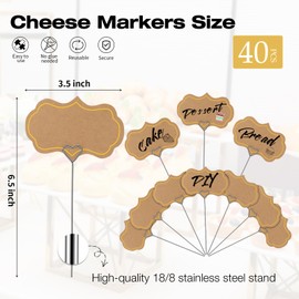 AERZIP Cheese Markers for Charcuterie Board Appetizer Signs for Party Toothpick Flags Buffet Labels Food Tags Blank with Heart-Shaped Steel Picks for Birthday Wedding Decor (Brown 40PCS)