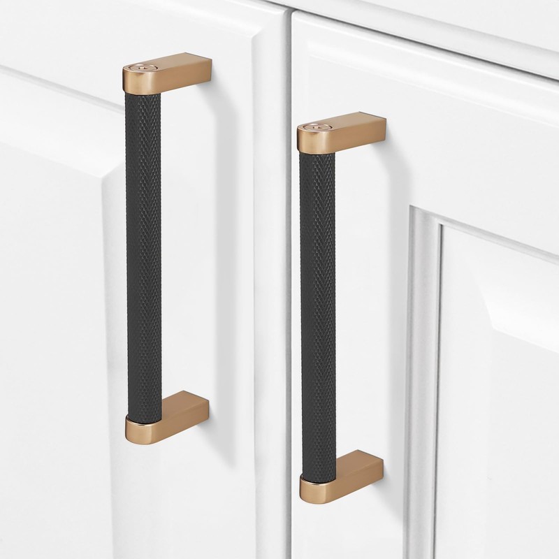 BUKOBYHE 10 Pack 5Inch(128mm) Kitchen Cabinet Handles Black and Champagne