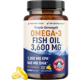 Omega-3 Fish Oil Supplement 3600 mg | EPA & DHA | Best Source of Omega 3 | Ultimate Brain, Joint, & Eye Health Support for Men & Women | Non GMO Burpless Lemon Softgel Capsules 2000mg Plus (180 Pills)