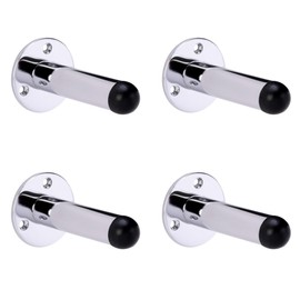 HANDLEZONE® 4 Pack 75mm / 3 inch Projecting Skirting Or Wall Mounted Door Stop, Rubber Buffer Stopper - Polished Chrome