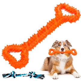 Auoinge Dog Chew toys for Aggressive Chewers, Indestructible Dog Toys for Boredom TPR Dog Teeth Cleaning Toys for Medium Large Dogs 13 Inches with Rope Gift …