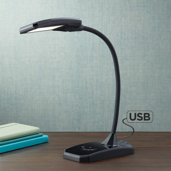 Ricky Modern Minimalist Desk Table Lamp with USB Charging Port LED Gooseneck Adjustable Height 13.75" High Black Touch On Off Dimmer for Bedroom House Bedside Nightstand Home - 360 Lighting