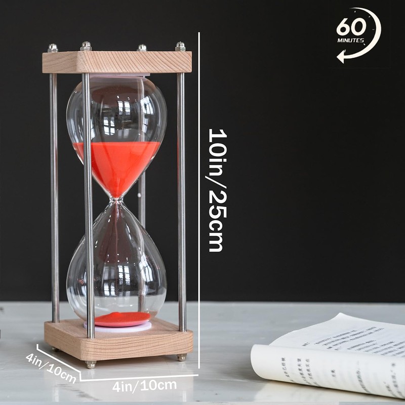 Large 60 Minute Hourglass, with Transparent Glass & Natural Oak