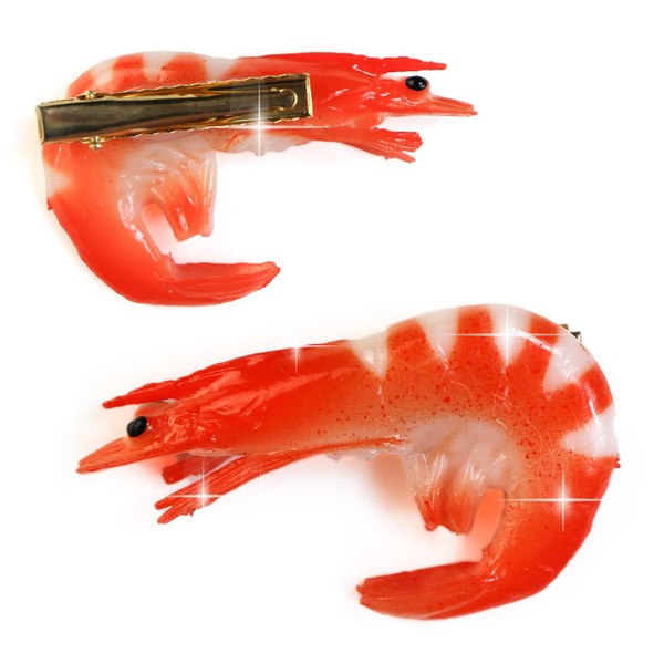 Food Sample Clip [Shrimp R] Hair Accessory Hair Closure Seafood Gift Souvenir Tie Tie Pin Fake Food Glitter Puffy Round KRP-004