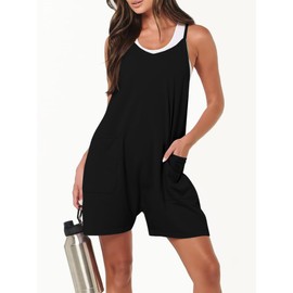 KamdFoen Rompers for Women Summer Casual Sleeveless Spaghetti Strap Shorts Overalls Jumpsuit with Pockets BlackM