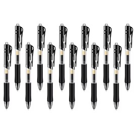 Pack of 12 Gel Pens, 0.5 mm Black Gel Pens, Retractable Rollerball Pens, Quick-Drying, Ergonomic Gel Pens, Large Capacity Casing, Non-Slip Grip Zone
