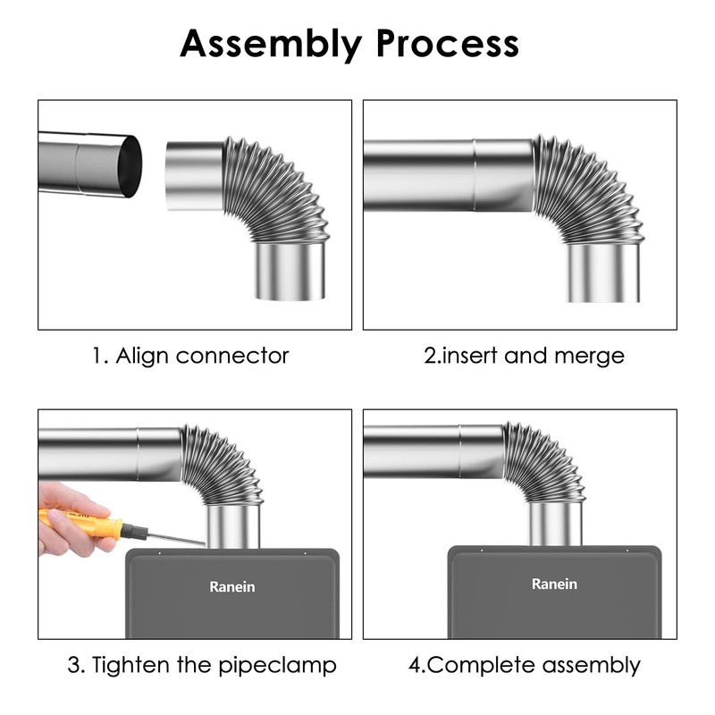 Ranein 4" OD Stainless Steel Vent Pipe Kit, includes 3"