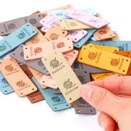 50 Pieces Faux Leather Label Handmade Tag Label Folding Handmade Tags Button Holes Embossed Tag Embellishment Knit DIY Jeans Bags Shoes Hat Crafts, Knitting and Crocheting (