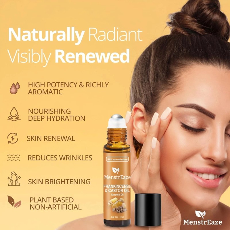 MenstrEaze Frankincense and Castor Essential Oil Roll On, 100% Pure