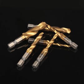 Combination Drill Tap Bit Set, 6 Pieces, 1/4 Inch HSS M3-M10 Screw Hex Shank Countersink Tools, Machine Tap Set for Wood, Plastic, Thin Aluminium, Not for Hard Metal