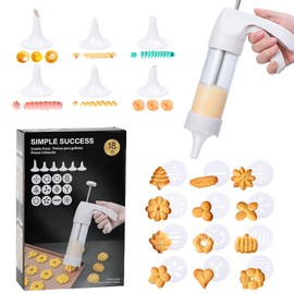 MAJCL Spritz Cookie Press Gun with 12 Discs & 6 Piping Tips - Cookie Maker Kit for Baking Easy Cookies, Cheese Press & Sweet Decorations