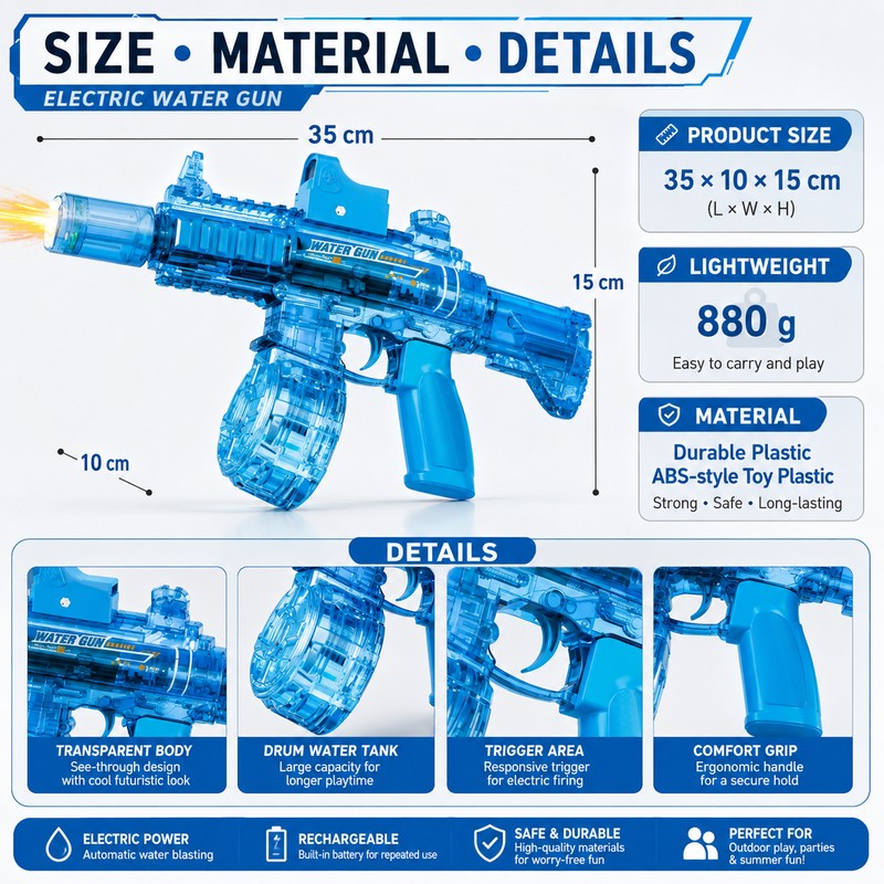 Electric Water Blaster for Summer Outdoor Play – Rechargeable Continuous