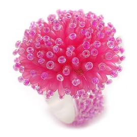 40mm Diameter/Pink Acrylic/Glass Bead Daisy Flower Flex Ring - Size M