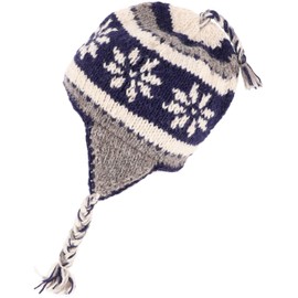 GURU SHOP Wool Hat with Ear Flaps, Norwegian Hat, Winter Hat, Men/Women, Red, Wool, Size: One Size, grey / blue