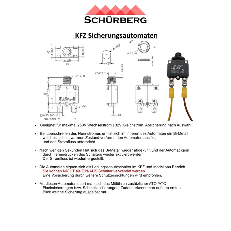 Mini Circuit Breaker 7 Amp Fuse | Max. 250 VAC/32