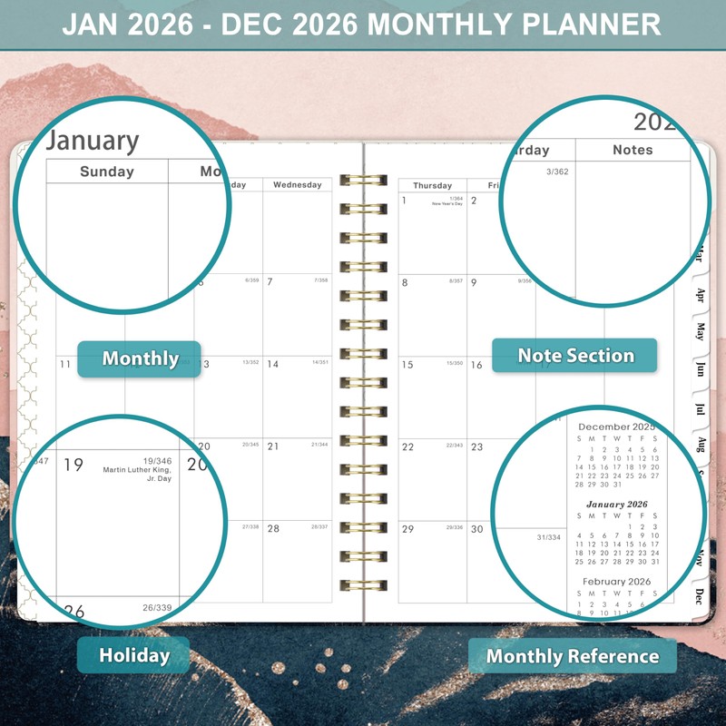 2026 Planner - 2026 Planner Weekly and Monthly Spiral Bound,