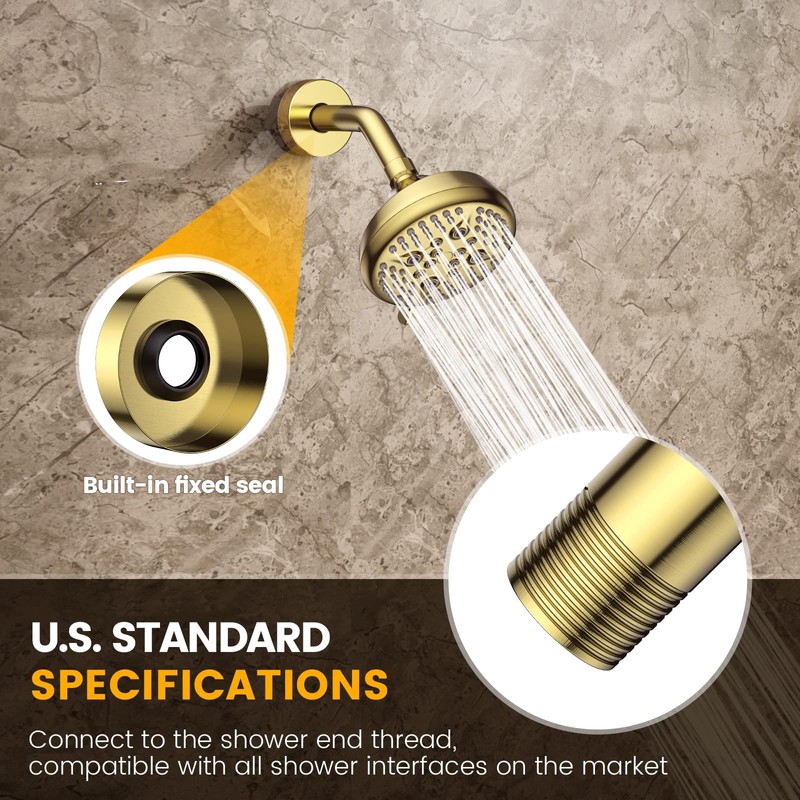 YASFEL Brushed Gold Shower Arm 6" Shower Extension Arm Pipe