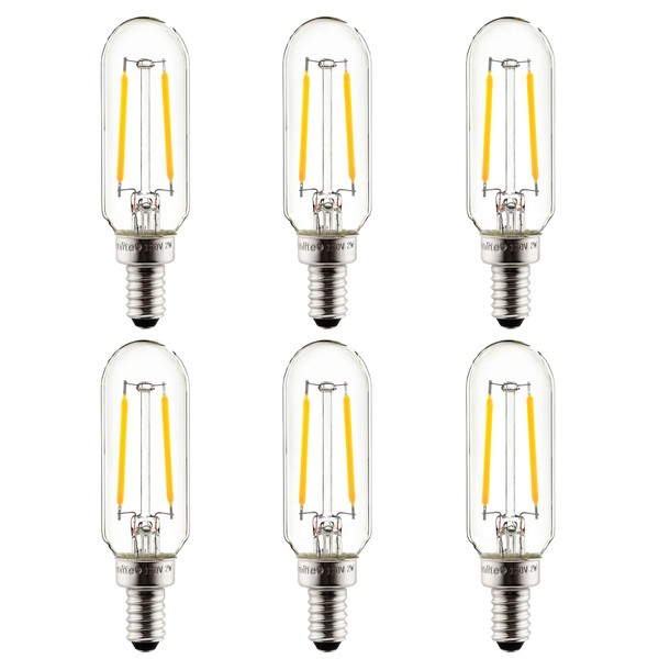 Sunlite 80498 LED Filament T8 Tubular Light Bulb, 2 Watts (25W Equivalent), Candelabra E12 Base, Dimmable, 85 mm, UL Listed, 130 Lumens, 2700K Warm White, 6 Count