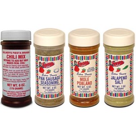 Bolner's Fiesta Traditional Southwest Seasonings Variety Bundle: (1) Chili Mix, (1) Pan Sausage Seasoning, (1) Mole Poblano, and (1) Jalapeno Salt