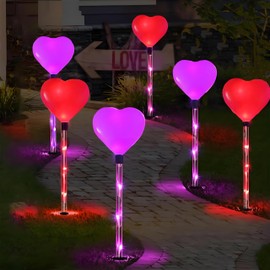 6 Packs Outdoor Pathway Lights-Solar Powered Heart Garden Path Stake for Valentines Day Decor Waterproof Red Pink Hearts Shaped Lighting for Porch Walkway Romantic Wedding Party Yard Lawn Decorations