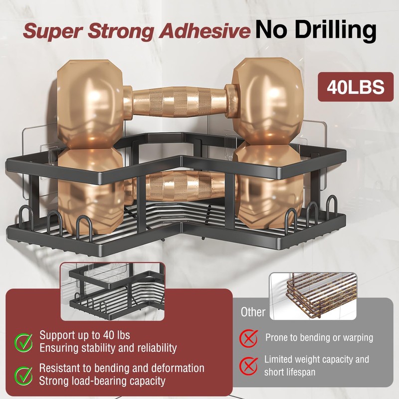 Youvip Adhesive Corner Shower Caddy with Soap Holder - Rustproof,