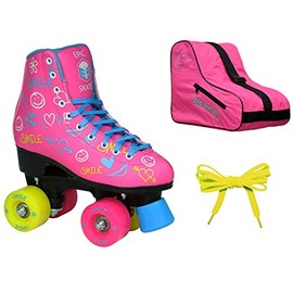 Epic Blush High-Top Indoor Outdoor Quad Roller Skate 3 Pc. Bundle - Childrens (Juvenile 10)