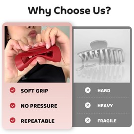 Square Claw Clip for Thick or Fine Hair – Non-Slip Cozy Silicone Hair Clip, Flexible & Unbreakable Hair Claw, Lightweight Matte Finish, Strong Hold All Day (Red)