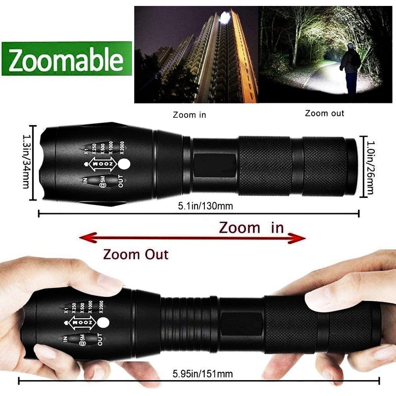HYVCZP 1/2/3 Pack ​LED Torch,Super Bright Flashlight,5 Modes Adjustable Focus,