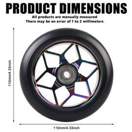 Pack of 2 Stunt Scooter Wheels 110 mm, Colourful Scooter Replacement Wheels, 88A Scooter Wheels for Stunt with ABEC-9 Bearings Aluminium Spoke Core, Replacement Wheels Scooter Wheels Compatible with