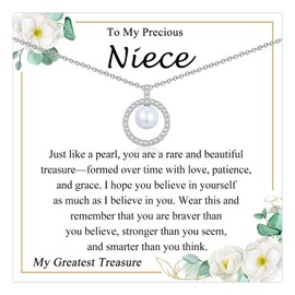 EYQV Niece Gifts from Auntie Uncle, Pearl Necklace Niece Gifts for Women Girls, Birthday Christmas Graduation Gift for Her, Christening Gift for Girls