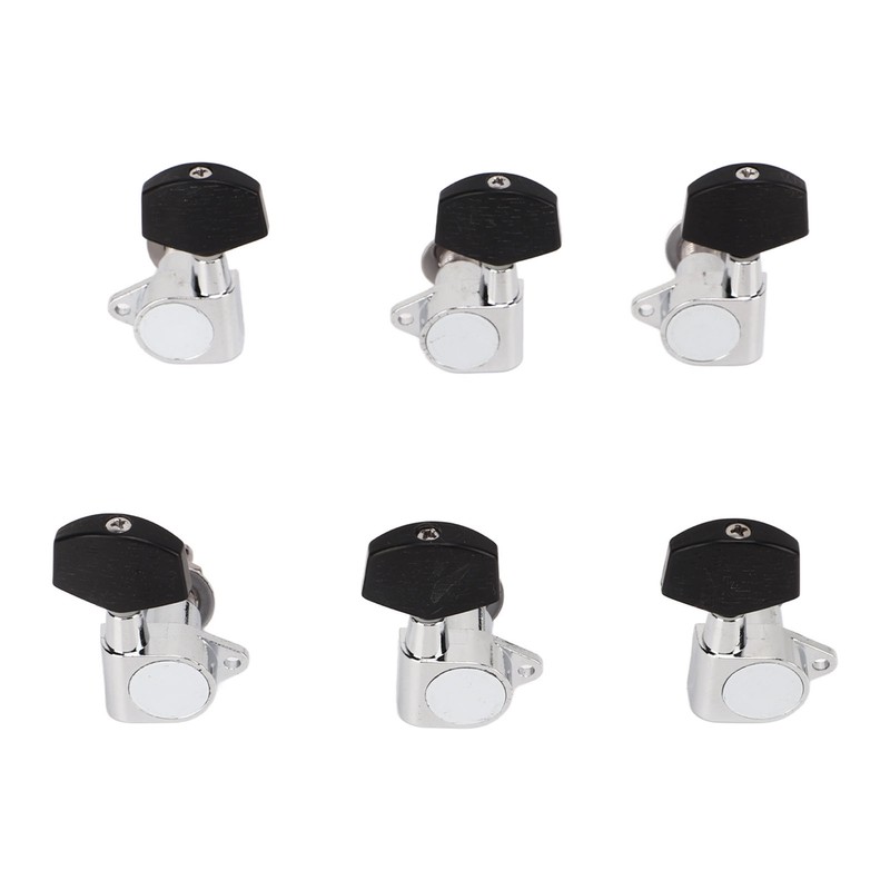 6 Pcs Guitar Tuning Pegs 3L3R Metal Body Black Wood