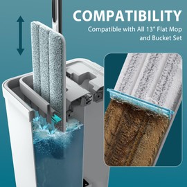 Yicotira Mop Replacement Pads Compatible with JOYMOOP Flat Mop or Mop Bucket Set - Microfiber Flat Mop Pads for All 13" X 4.9" Squeeze Flat Floor Mop - Washable Mop Head Replacement (1+1 Pack)
