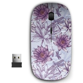 KAWAMOUSE 2.4G Ergonomic Portable USB Wireless Mouse for PC, Laptop, Computer, Notebook with Nano Receiver (Water Lilies Dragonflies)