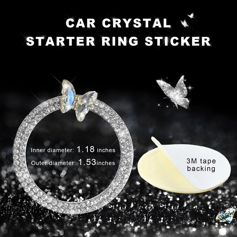 NYTKL Bling Ring Emblem Car Accessories, Crystal Rhinestone Butterfly Key