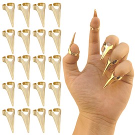 20Pcs Finger Claws Cosplay Claws Rings Adjustable Open Claw Rings Full Finger Set Metal Nail Punk Rock Fingertip Braiding Hair Parting Tool for Holiday Party Decoration Unisex Adult Kids（Gold）